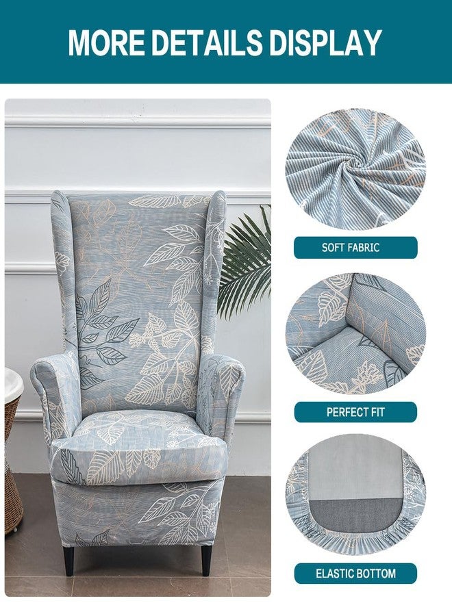KRFOONN Wingback Chair Cover 2 Piece Stretch Wing Chair Covers Spandex Slipcovers Wingback Sofa Covers Armchair Covers Non-Slip Furniture Protector for Living Room Wingback Chairs, Grey, 15 - Image 2